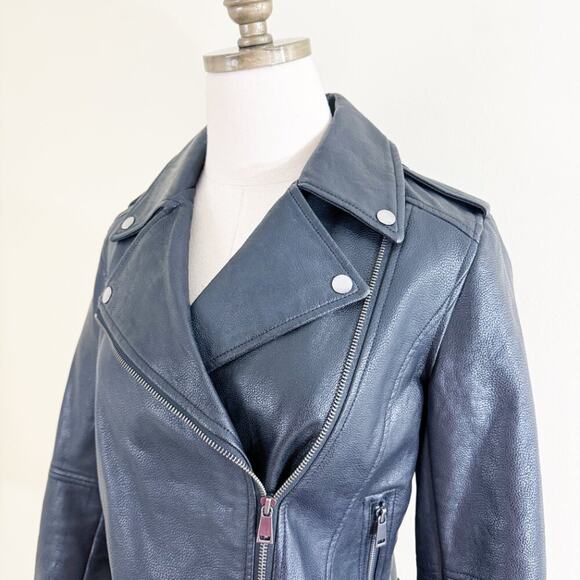 LOFT Black Faux Leather Biker Jacket Women's Size 4 EUC Zip Up Pockets - Picture 3 of 10